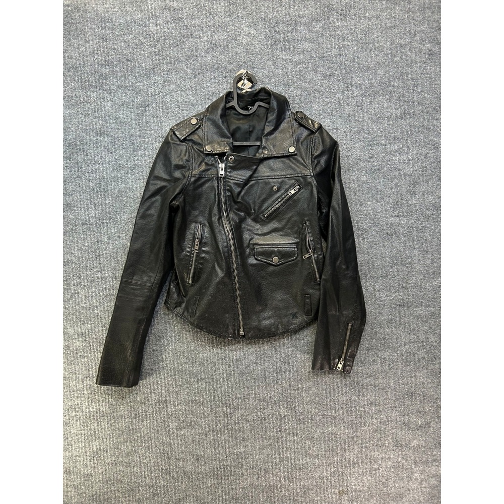 Hurley Moto Biker Jacket Women's Black Leather Asymmetric Zip Classic - Small